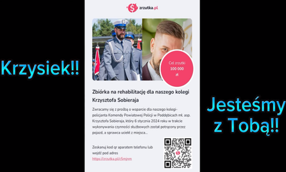 Napis Krzysiek Jesteśmy z Tobą zdjęcie ze strony zrzutka.pl.