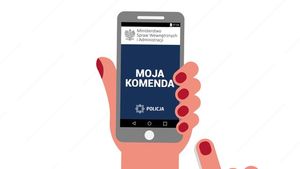 Logo aplikacji Moja Komenda - ręka ze smartfonem
