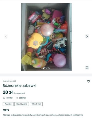 oferowane do sprzedaży zabawki