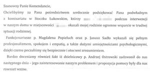 fragment listu z podziękowaniami