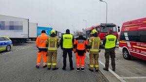 przedstawiciele służb ratunkowych na drodze