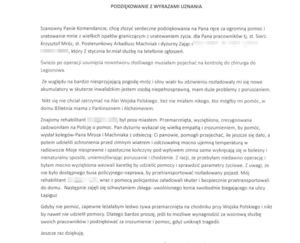 List do Komendanta Powiatowego Policji w Łukowie z podziękowaniami dla dyżurnego i policjantów z patrolówki