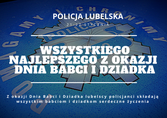 plakat z logo Policji i życzeniami z okazji Dnia Babci i Dziadka