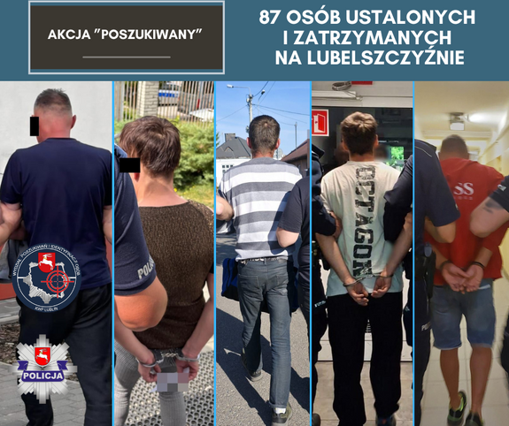 kolaż zdjęć - zatrzymane osoby i policjanci