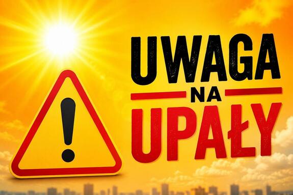 grafika z napisem Uwaga na upały