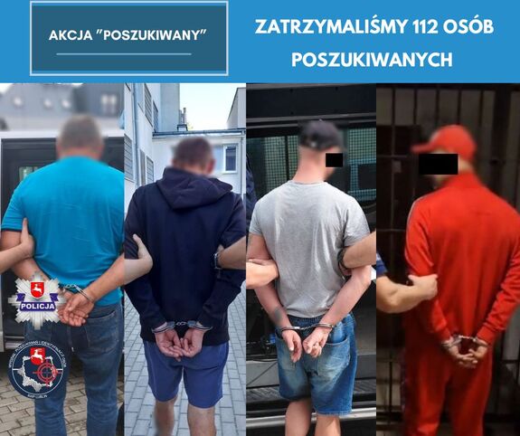kolaż zdjęć policjantów i zatrzymanych poszukiwanych osób